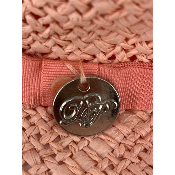 Dorothy Perkins Pink Straw Sun Hat Charm Ribbon 3715 Floppy Packable Resort - Picture 3 of 11
